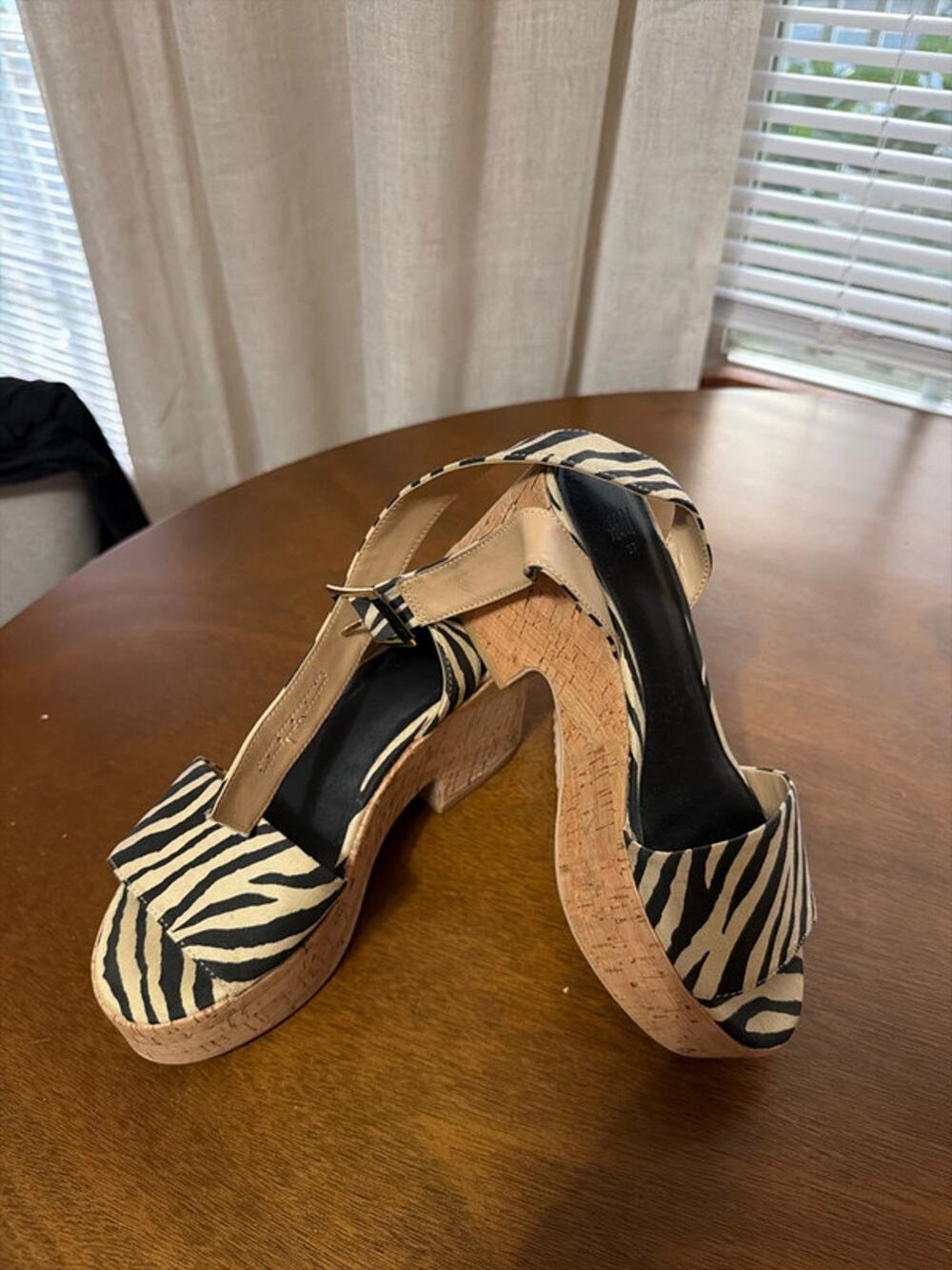 H&M cork platform ankle sandals zebra print 37